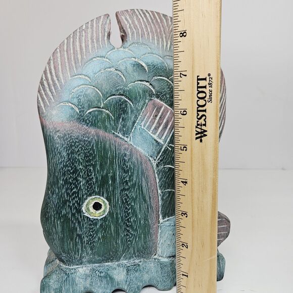 Vtg Nautical Hand Carved Thailand Wood Tropical Fish Hand Painted 3D Green Pink - Picture 7 of 12